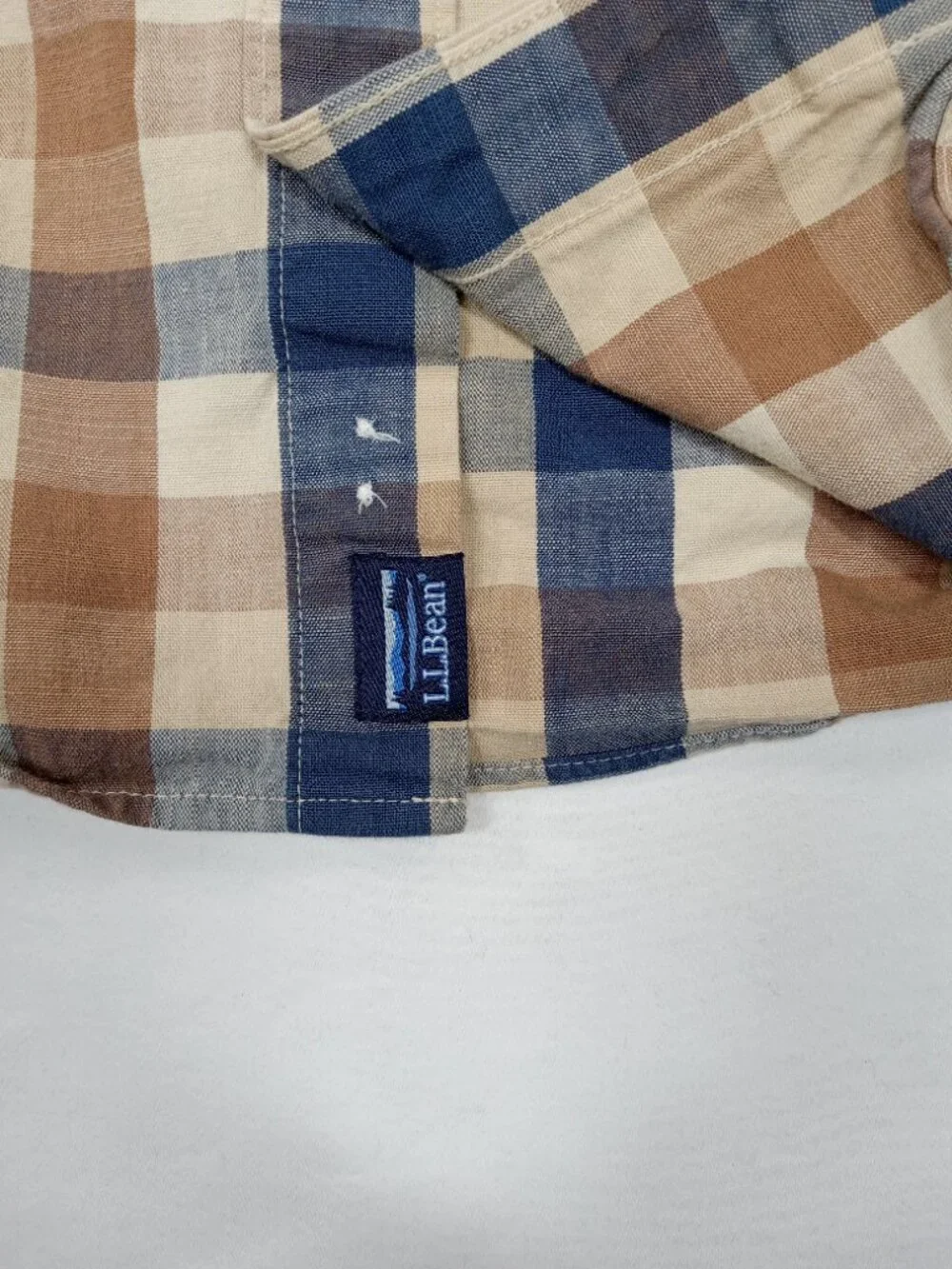 LL Bean Mens Medium Regular Plaid Button Down Shirt Traditional Fit Brown Blue
